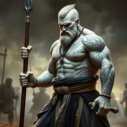 A powerful stone goliath battle monk depicted in a focused battle stance, radiating strength and seriousness