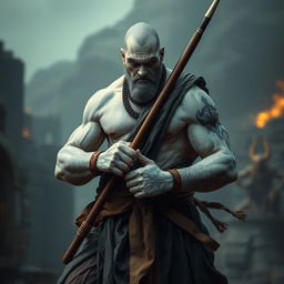 A powerful stone goliath battle monk depicted in a focused battle stance, radiating strength and seriousness