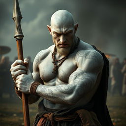 A stone goliath battle monk, embodying strength and focus, captured in a serious battle stance