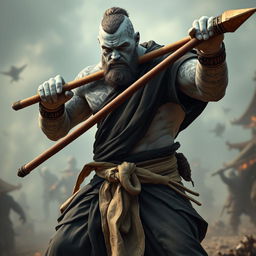 A formidable stone goliath battle monk, captured in a serious battle stance, exemplifying strength and discipline
