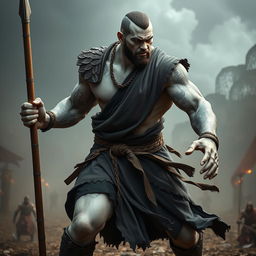 A formidable stone goliath battle monk, captured in a serious battle stance, exemplifying strength and discipline