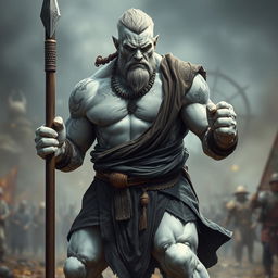 A powerful stone goliath battle monk is depicted in a focused battle stance, radiating determination and strength