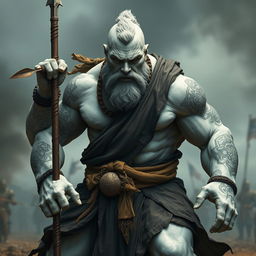 A powerful stone goliath battle monk is depicted in a focused battle stance, radiating determination and strength