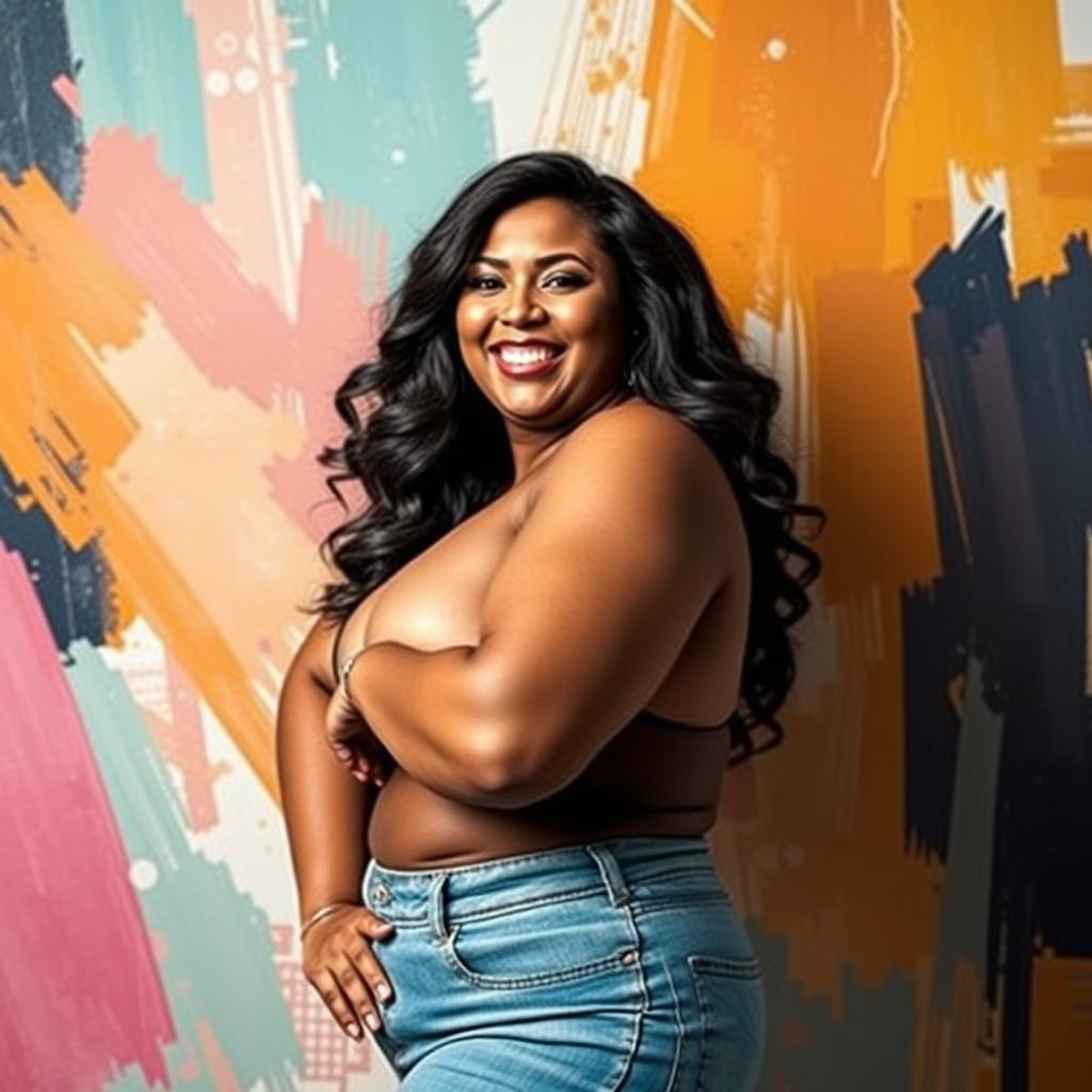 A curvy woman with a confident pose, celebrating body positivity