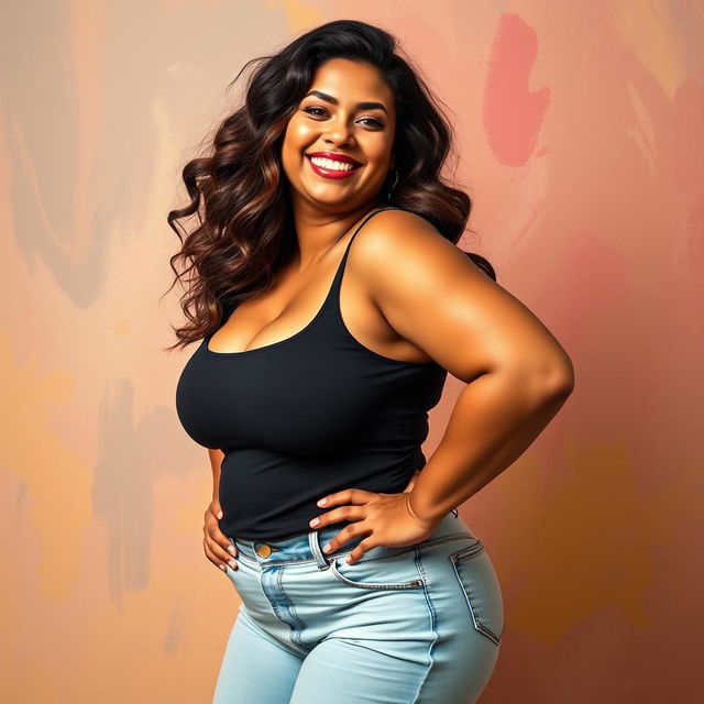 A curvy woman with a confident pose, celebrating body positivity