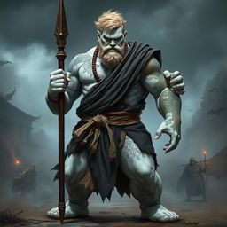 An imposing stone goliath battle monk stands in a serious battle stance, exuding an aura of strength and focus