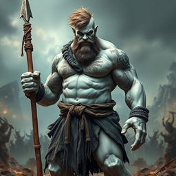 An imposing stone goliath battle monk stands in a serious battle stance, exuding an aura of strength and focus
