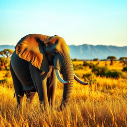 A majestic elephant standing gracefully in the middle of a lush, vibrant savannah