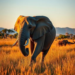 A majestic elephant standing gracefully in the middle of a lush, vibrant savannah
