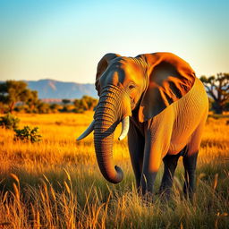 A majestic elephant standing gracefully in the middle of a lush, vibrant savannah