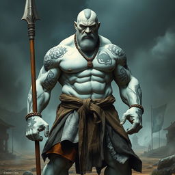 A mighty stone goliath battle monk stands resolutely in a battle stance, exuding an air of focus and readiness