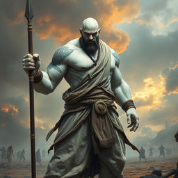 A mighty stone goliath battle monk stands resolutely in a battle stance, exuding an air of focus and readiness