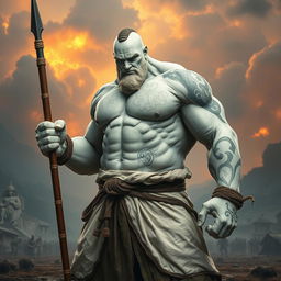 A mighty stone goliath battle monk stands resolutely in a battle stance, exuding an air of focus and readiness