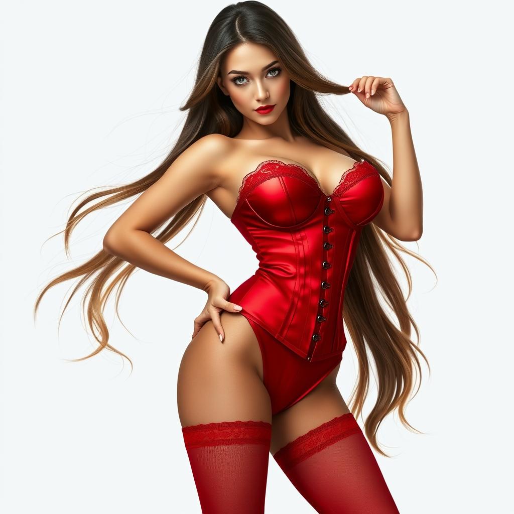 A stunning and captivating masterpiece of a full body female figure, showcasing a beautiful girl with long flowing hair and big breasts