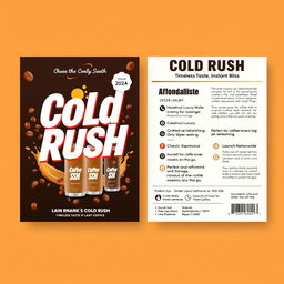 A vibrant and modern coffee advertisement for "Cold Rush" featuring a stylish, eye-catching layout