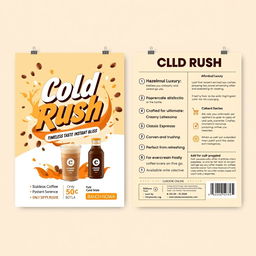 A vibrant and modern coffee advertisement for "Cold Rush" featuring a stylish, eye-catching layout