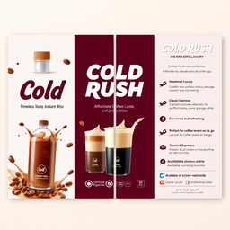 A vibrant and modern coffee advertisement for "Cold Rush" featuring a stylish, eye-catching layout