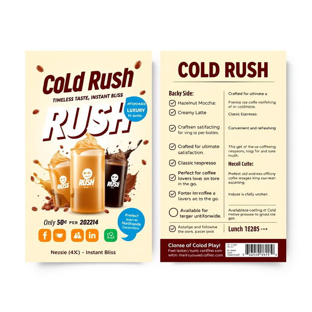 A vibrant and modern coffee advertisement for "Cold Rush" featuring a stylish, eye-catching layout