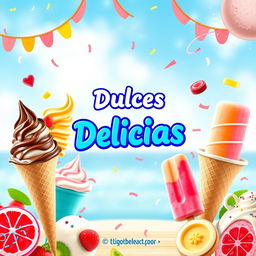 A vibrant and colorful flyer design promoting the sale of ice cream cones and popsicles