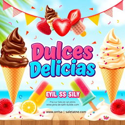 A vibrant and colorful flyer design promoting the sale of ice cream cones and popsicles