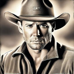 This high-quality digital art image depicts a man resembling actor Jensen Ackles as a Texas construction worker