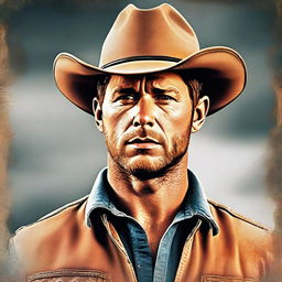 This high-quality digital art image depicts a man resembling actor Jensen Ackles as a Texas construction worker