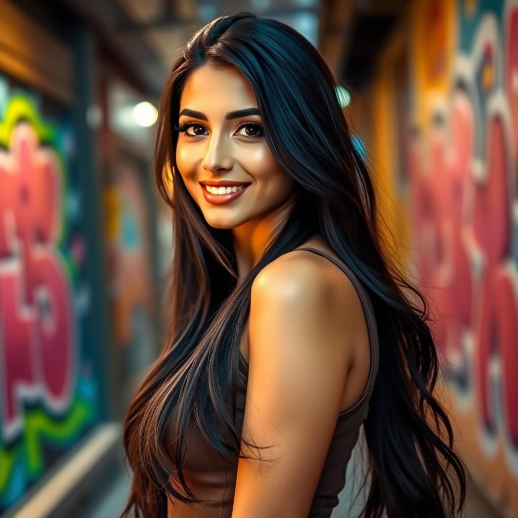 A stunningly attractive woman named Mehjabeen, with long flowing black hair and striking features