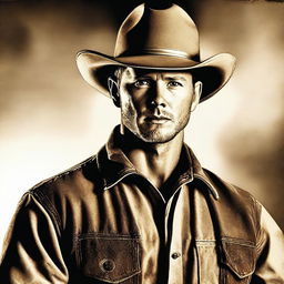 This high-quality digital art image presents a man who bears a strong resemblance to actor Jensen Ackles, depicted as a Texas construction worker