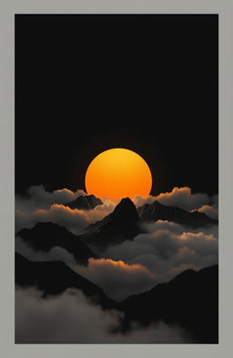 A serene modern interpretation of a Chinese mountain landscape during sunset, elegantly showcasing the mountain silhouette against a backdrop of clouds