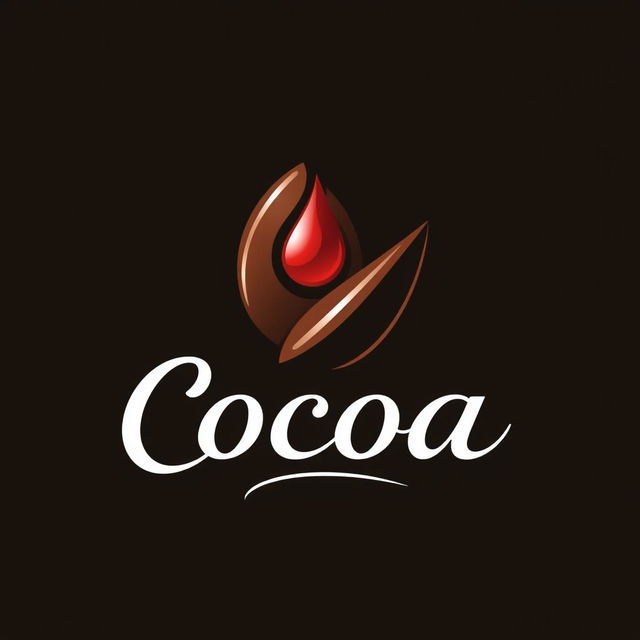 A modern logo design for a unique product that combines cocoa and blood, featuring a stylized cocoa bean intertwined with a red droplet symbolizing blood