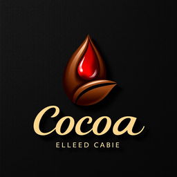 A modern logo design for a unique product that combines cocoa and blood, featuring a stylized cocoa bean intertwined with a red droplet symbolizing blood