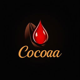 A modern logo design for a unique product that combines cocoa and blood, featuring a stylized cocoa bean intertwined with a red droplet symbolizing blood