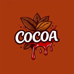 A dynamic and striking logo design for a cocoa product, featuring elements that represent cocoa beans and an abstract depiction of blood