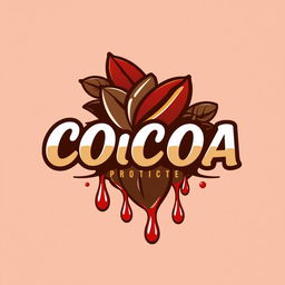 A dynamic and striking logo design for a cocoa product, featuring elements that represent cocoa beans and an abstract depiction of blood