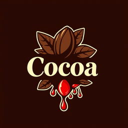 A dynamic and striking logo design for a cocoa product, featuring elements that represent cocoa beans and an abstract depiction of blood