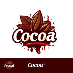 A dynamic and striking logo design for a cocoa product, featuring elements that represent cocoa beans and an abstract depiction of blood