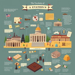 An informative and engaging visual representation of the evolution of taxation as a government mechanism to raise funds through history