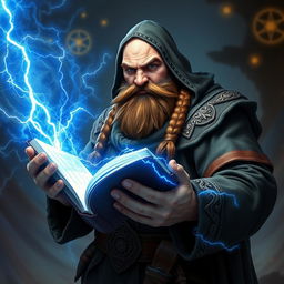 A robust dwarven sorcerer, completely bald and clad in an ornate cowl that adds to his mystical appearance