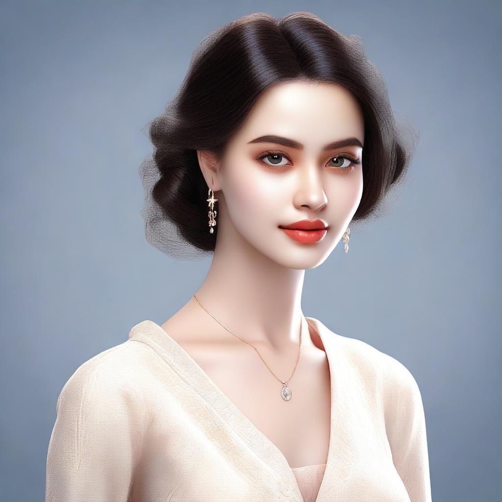 A digital art depiction of a young woman, crafted with striking attention to detail