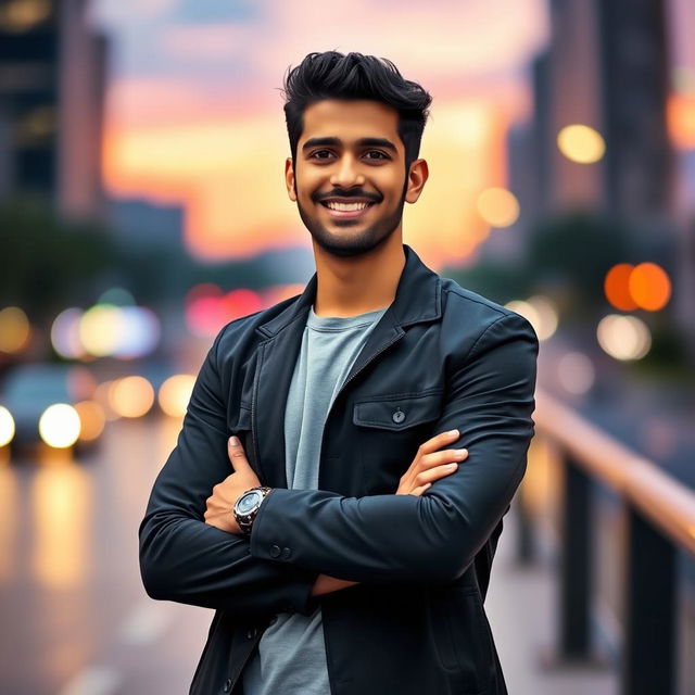 A beautiful portrait of Nadim Talha, a young man with striking features, showcasing his confident and charismatic personality