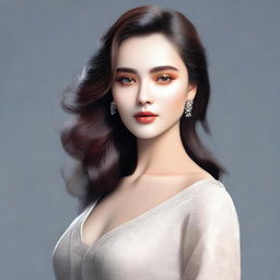 A digital art depiction of a young woman, crafted with striking attention to detail