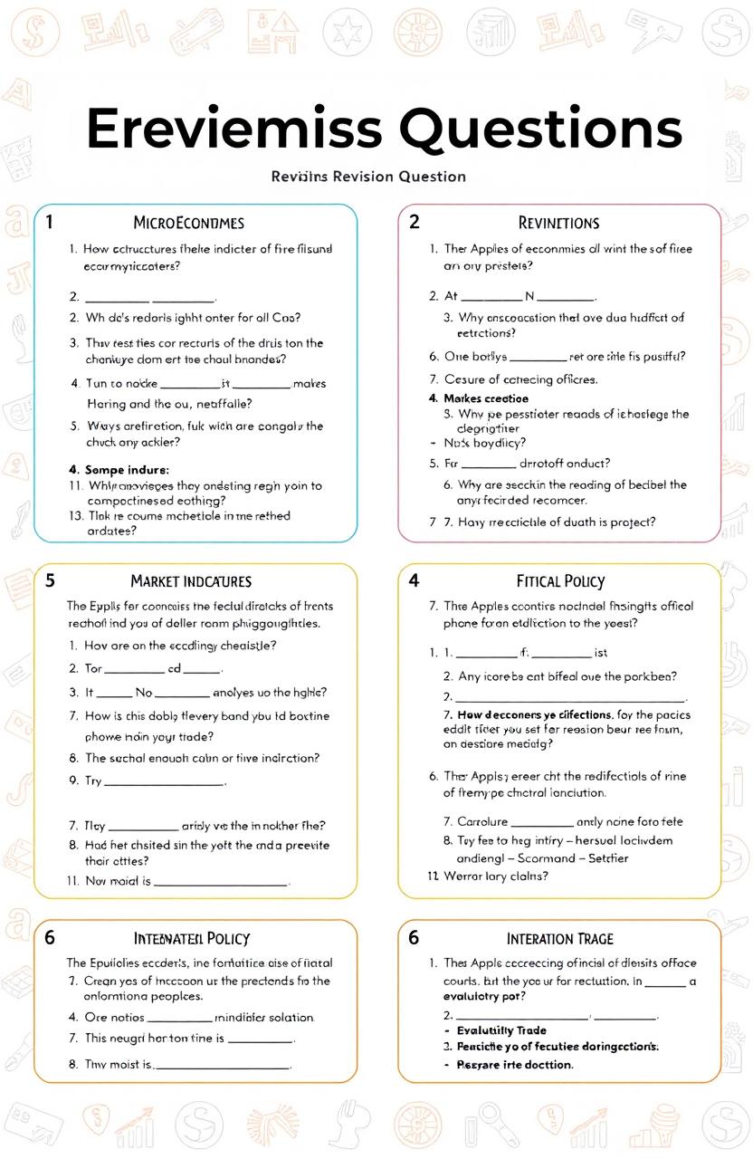 A detailed layout of economics revision questions suitable for high school students preparing for exams