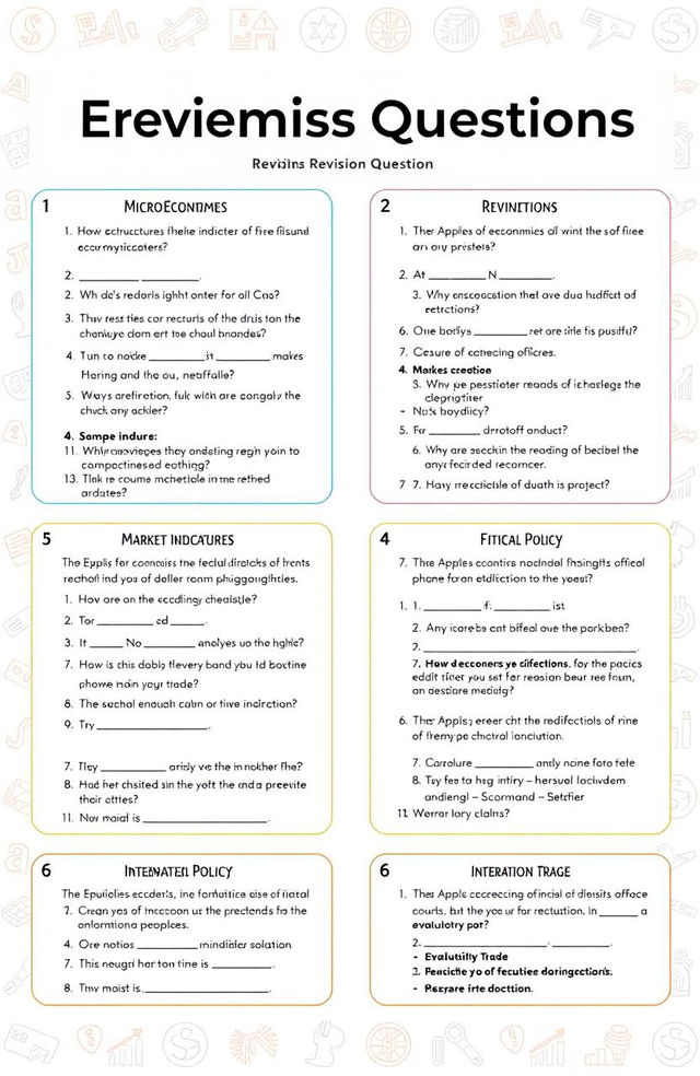 A detailed layout of economics revision questions suitable for high school students preparing for exams