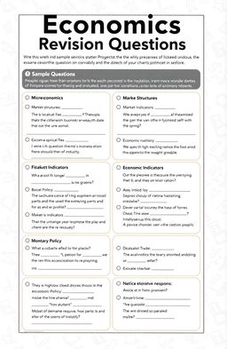 A detailed layout of economics revision questions suitable for high school students preparing for exams