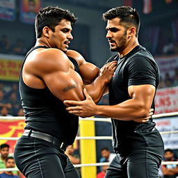 A dramatic wrestling match scene featuring two 21-year-old Bangladeshi men