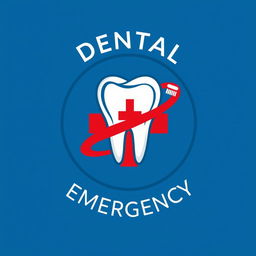 A professional and eye-catching logo for a medical emergency in dentistry poster, featuring a stylized tooth symbol surrounded by a red cross, signifying urgent care