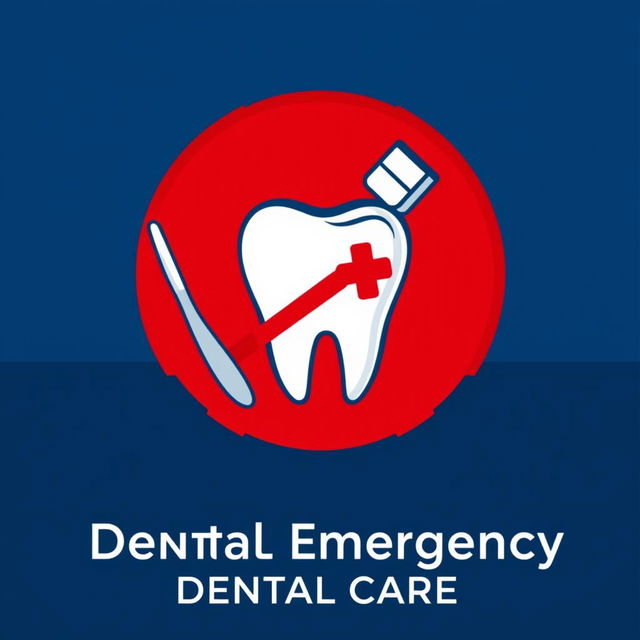 A professional and eye-catching logo for a medical emergency in dentistry poster, featuring a stylized tooth symbol surrounded by a red cross, signifying urgent care