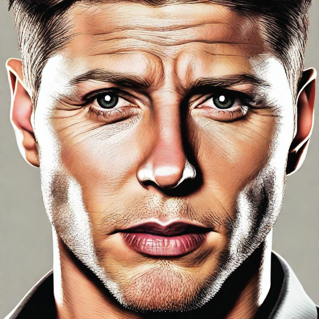 This high-quality digital art image features a man who closely resembles actor Jensen Ackles