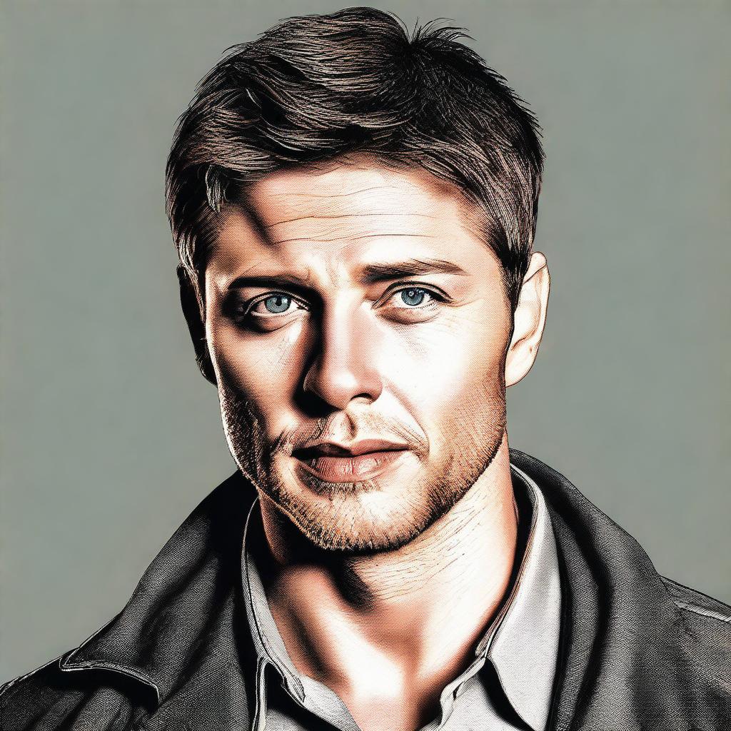 This high-quality digital art image features a man who closely resembles actor Jensen Ackles