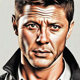 This high-quality digital art image features a man who closely resembles actor Jensen Ackles